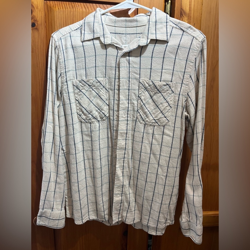 Wonder Nation Beige and Navy Striped Kids Button Down Shirt